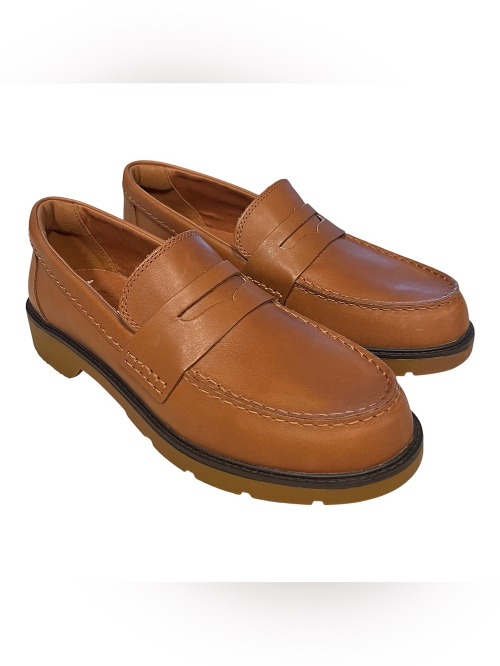 NEW Sperry Women Plush Step Wells Tan Brown Sz 8.5 Leather Penny Loafers Comfort